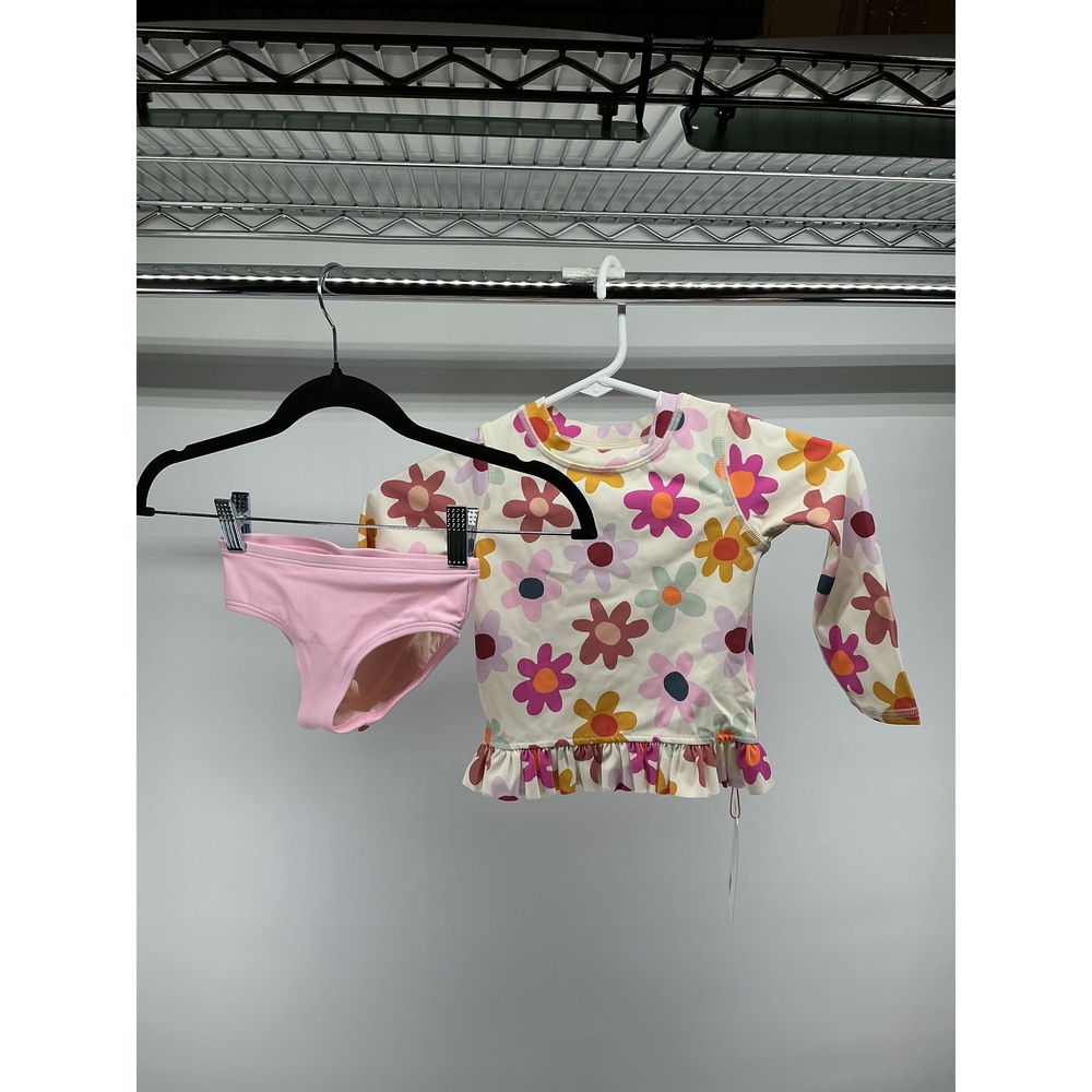 Long Sleeve Ruffle Rash Guard Two-Piece Swimsuit